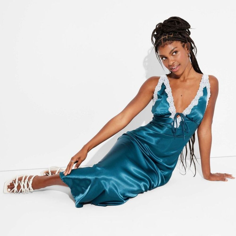Wild Fable Teal and White Lace Trim Dress